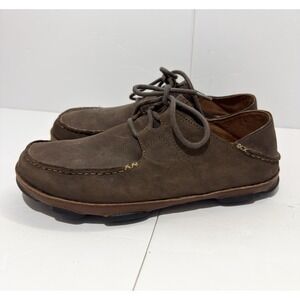 OluKai Ohana Lace Up Nubuck Leather Men's 9 EU 42 Brown Leather Shoes Moccasin